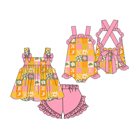 3.3 Custom moq 5 mix size Sibling Baby Girl's Sleeveless Top And Pink Shorts Set Cute Romper for Summer