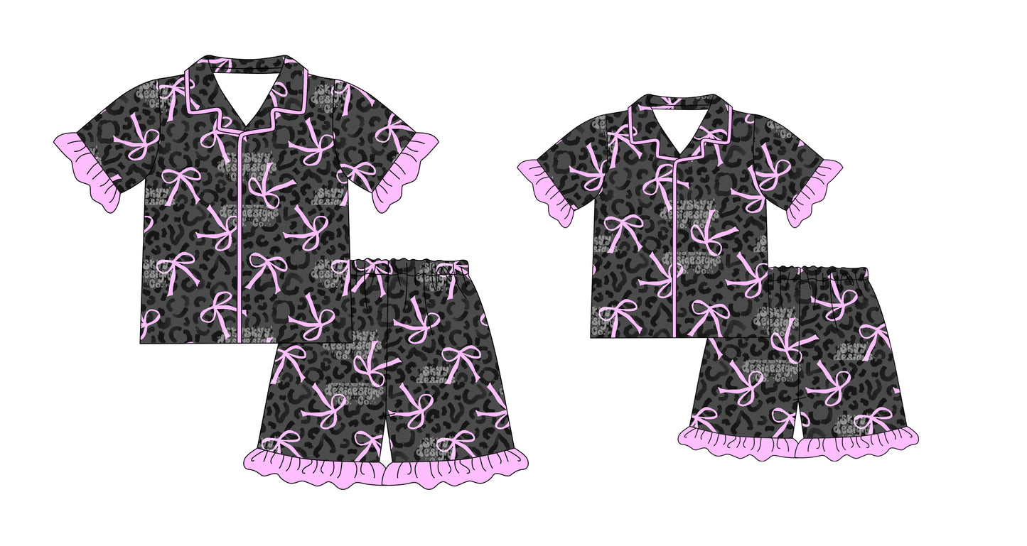 12.23 custom each style moq 5eta 4-6week Sibling Sister bow short sleeve shorts sets and adult sets match design
