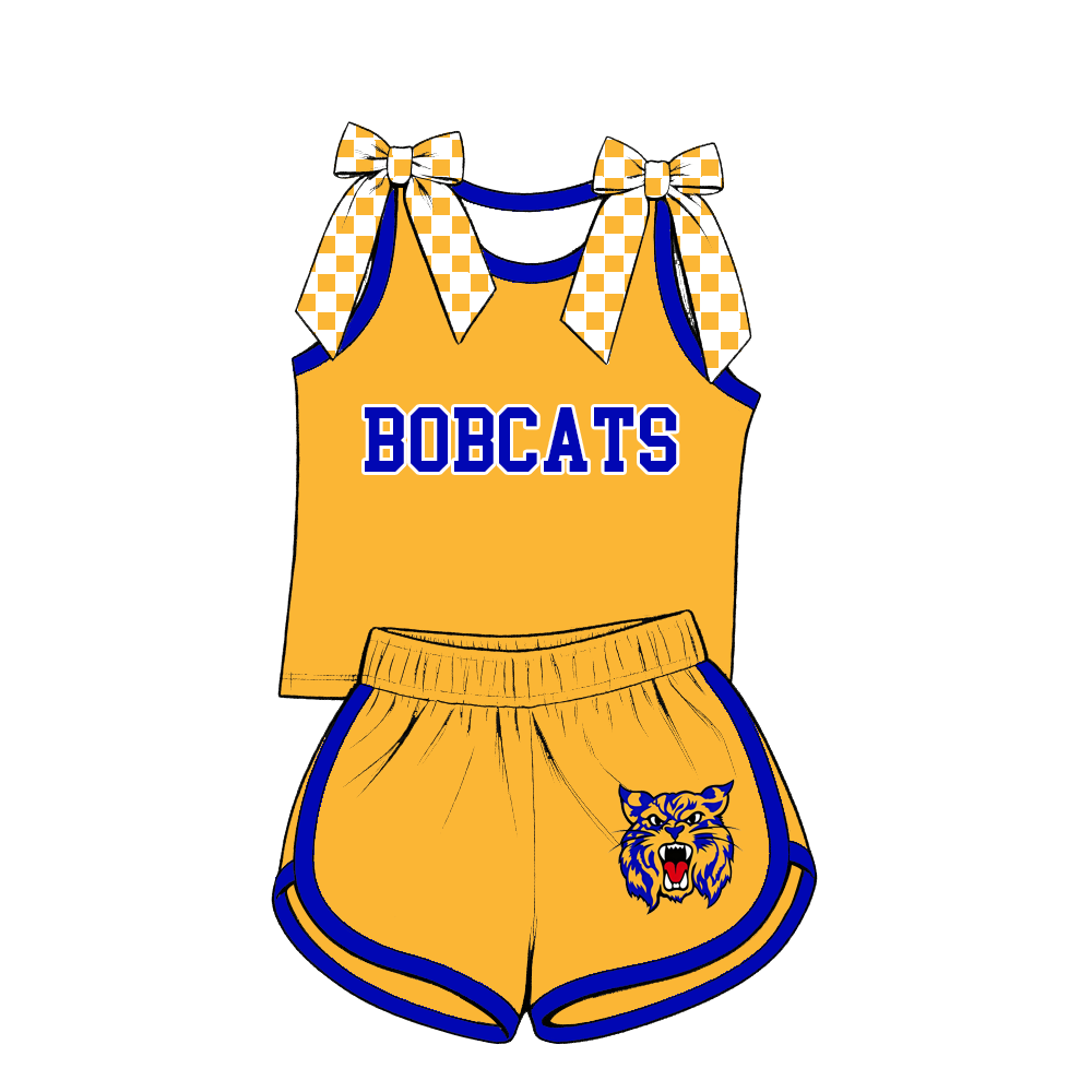custom moq 5 mix size MSD071107 Baby Girls Bow Sleeveless Tank Top Shorts Team Outfit