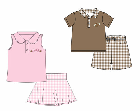 12.19 custom each style moq 5eta 4-6week Sibling Sister bow rugby baby girls short sleeve shorts sets 1 and sets 2 match design