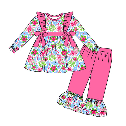 8.13 custom each style moq 5eta 4-6week Sibling Sister Christmas floral rose red baby girl sets and dress and rompers match family design