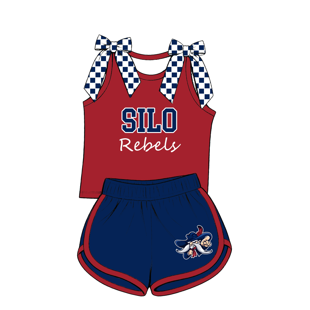 custom moq 5 mix size MSD070407 Baby Girls Bow Sleeveless Tank Top And Elastic Waist Shorts Set
