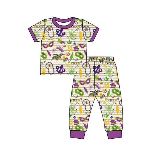 7.23 custom each style moq 5eta 4-6week Sibling Sister mari gras purple baby boys short sleeve sets and rompers match family design