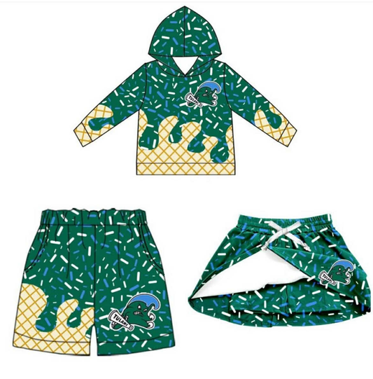 Custom moq 5 mix sizes Children's boutique clothing Green, white and blue ice cream clothing