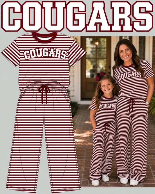 custom moq 5 mix size HYPL0102 Adult To Match Kids Red Striped Short Sleeve Tee And Wide Leg Pant Set