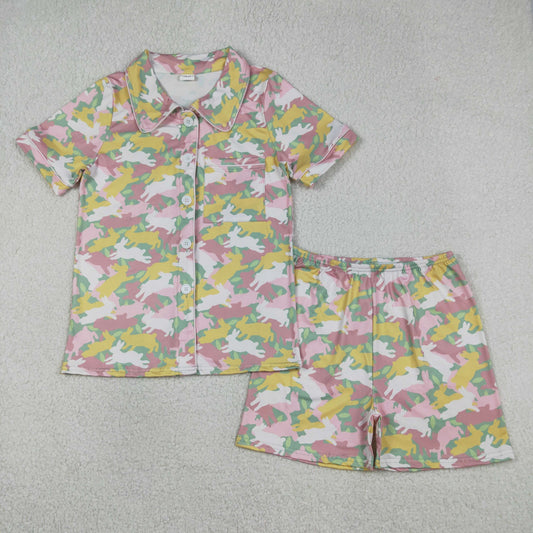 RTS NO MOQ（In Stock) GSSO2973 Adult Women's Rabbit Camouflage Short-Sleeve and Shorts Pajama Set