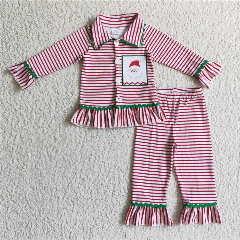 RTS NO MOQ（In Stock) 6 B9-3 Embroidered Christmas Long Sleeve Pants Set