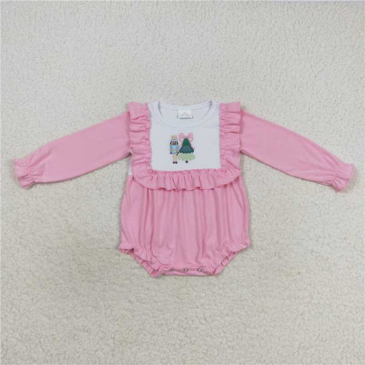 RTS NO MOQ（In Stock) LR0480 Baby Girl clothes long sleeve bodysuit with Christmas embroidered