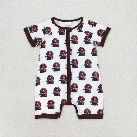 RTS NO MOQ（In Stock) Duck Puppy Brown Pocket White Short Sleeve Bodysuit