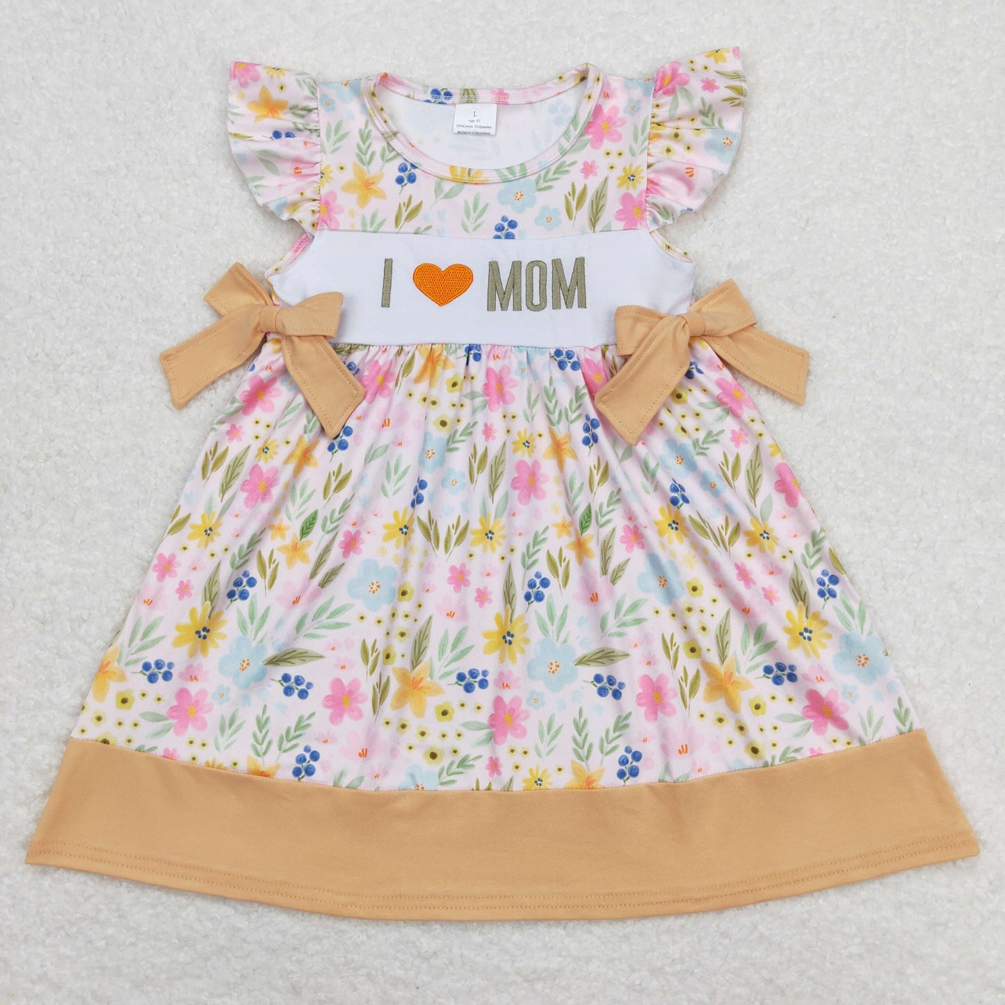 RTS NO MOQ I love MOM Embroidery Orange Floral Dresses Rompers Clothes Sets