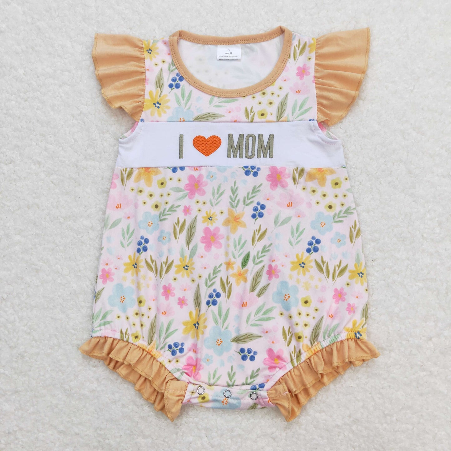 RTS NO MOQ I love MOM Embroidery Orange Floral Dresses Rompers Clothes Sets