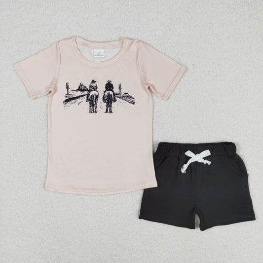 RTS no moq BT0554+SS0137 Horse riding short sleeve top black pocket shorts