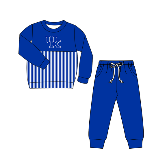 Custom moq 5 mix size milk silk summer teams baby boys clothes blue long sleeve pants sets