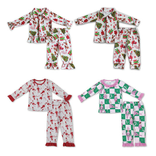 RTS NO MOQ GLP1866 GLP1843 6 C8-38 6 B4-39 Christmas Long Sleeve Long Pants Pajama Set: Button & Pullover