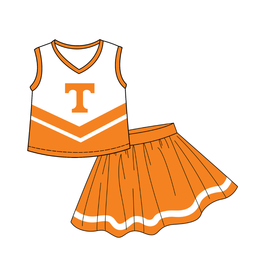 custom moq 3 eta 6-7weeks team summer baby girls clothes orange sleeveless skirts sets
