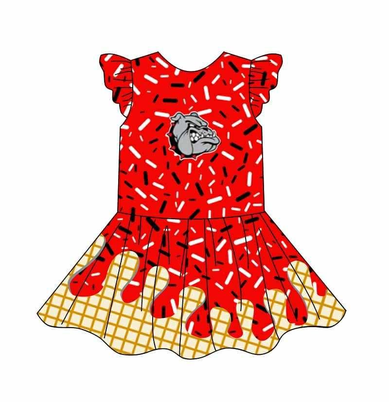 Custom summer teams baby girls clothes team red hooded short sleeve top and dress and shorts-25.6.9