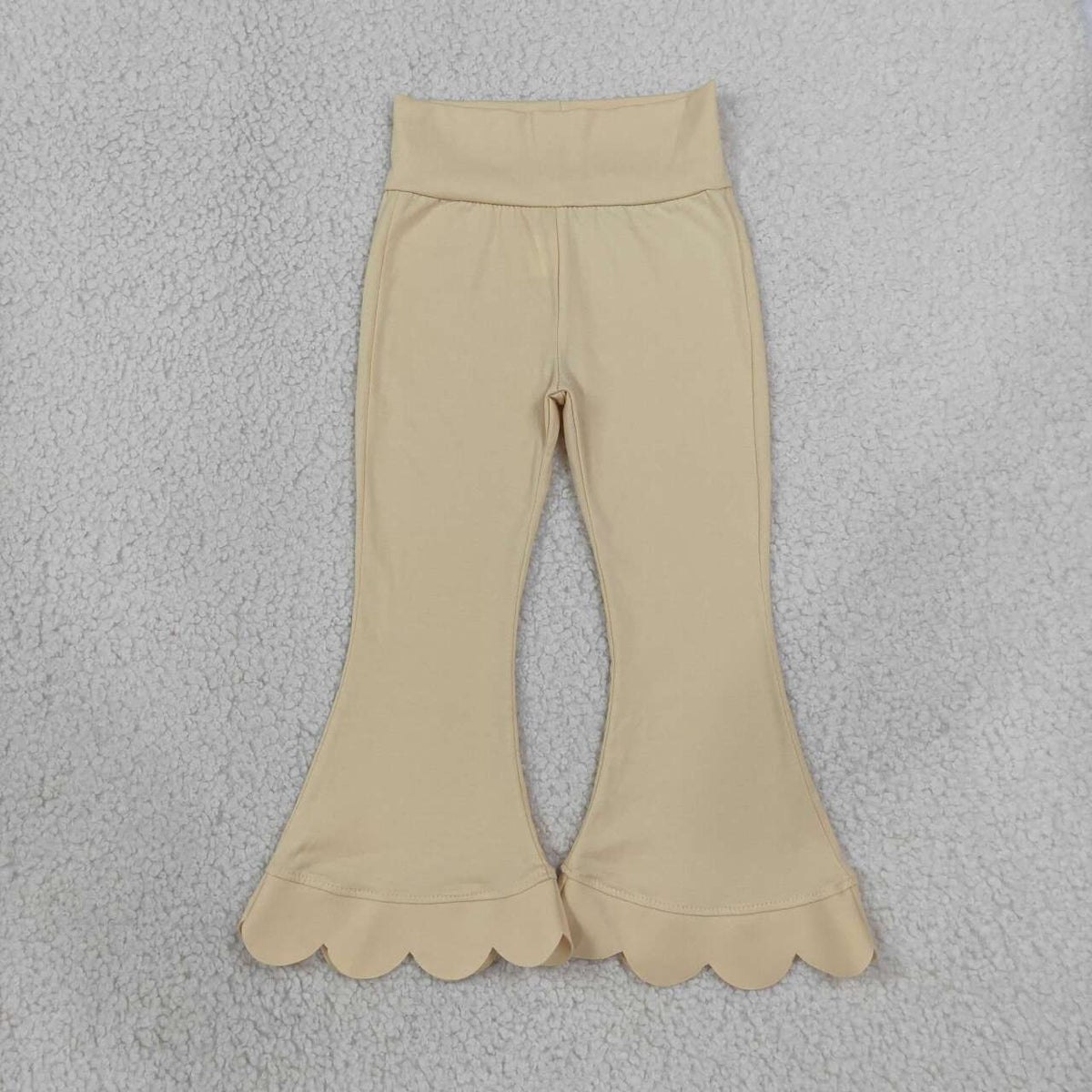 NEW RTS NO MOQ cotton P1078 Baby Girls Cream Scallop Bell Bottom Pants Spring Fall Casual Trousers Bottom