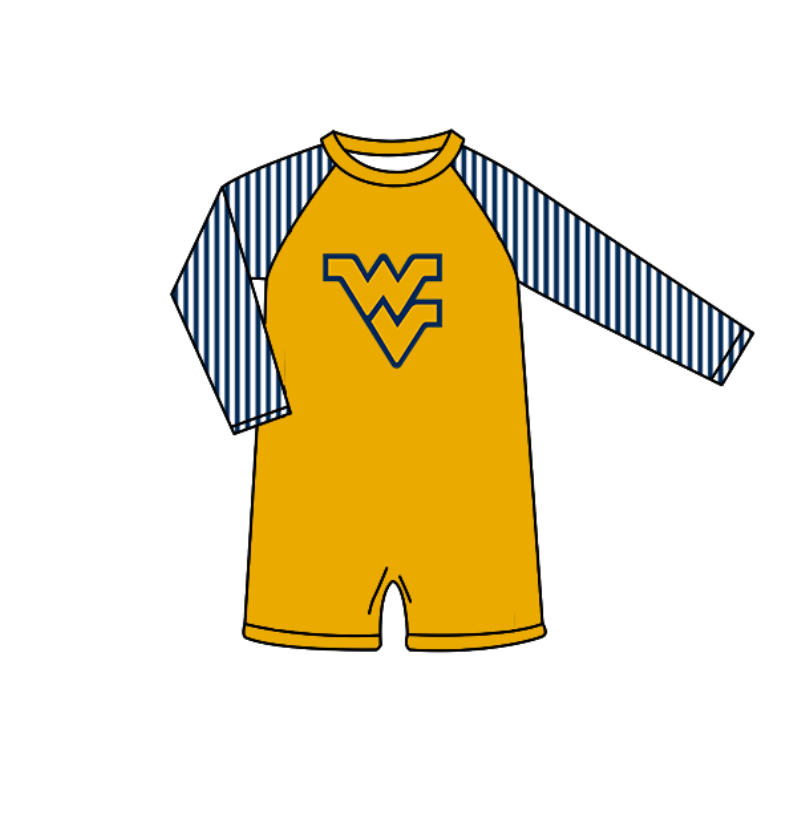 Custom moq 5 mix size milk silk summer teams baby girl boys clothes Yellow Two-Piece Swimsuit Set One Piece Swimsuits boy swim trunks