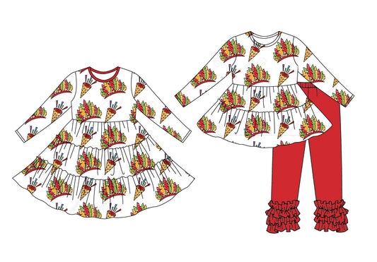 25.7.1 custom each style moq 5eta 4-6week Sibling Sisters baby girl long sleeve pants sets and dress match family design
