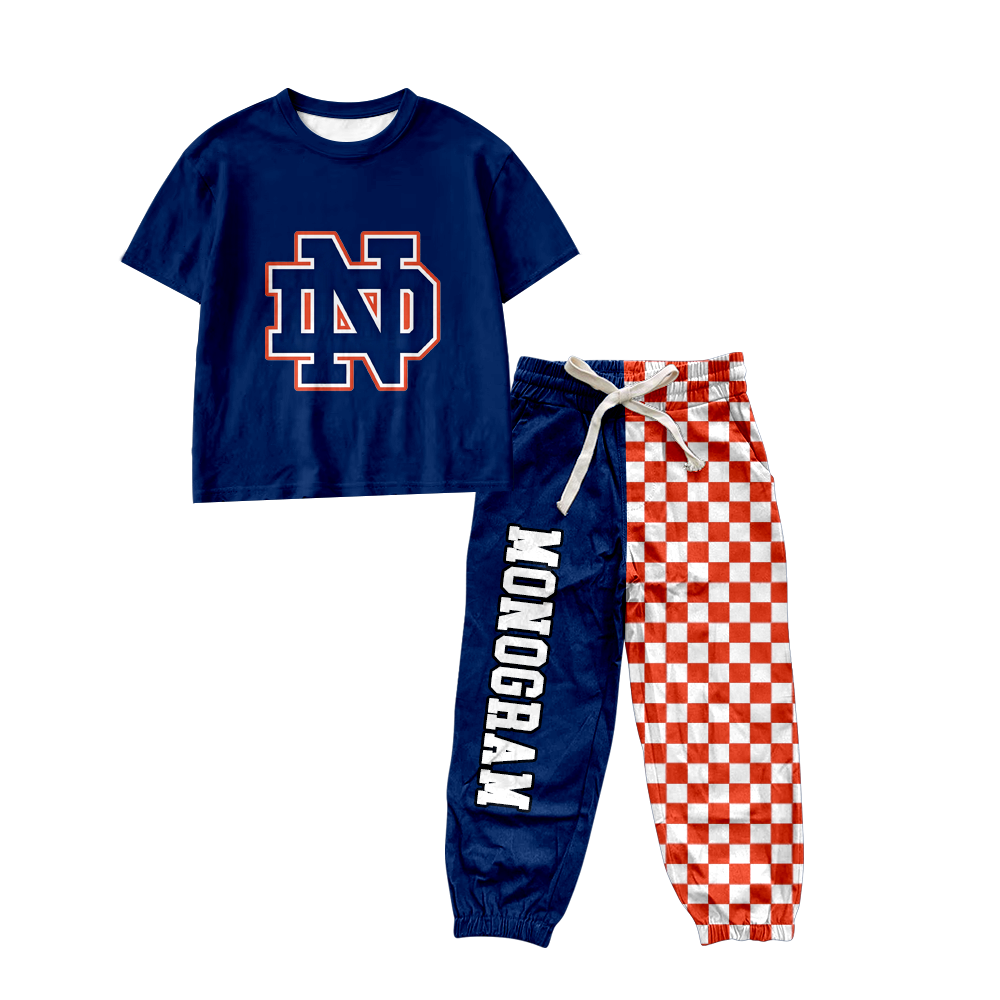 custom moq 5 mix size MSD071108 Baby Kids Short Sleeve Shirt Plaid Patchwork Long Pants Team Set