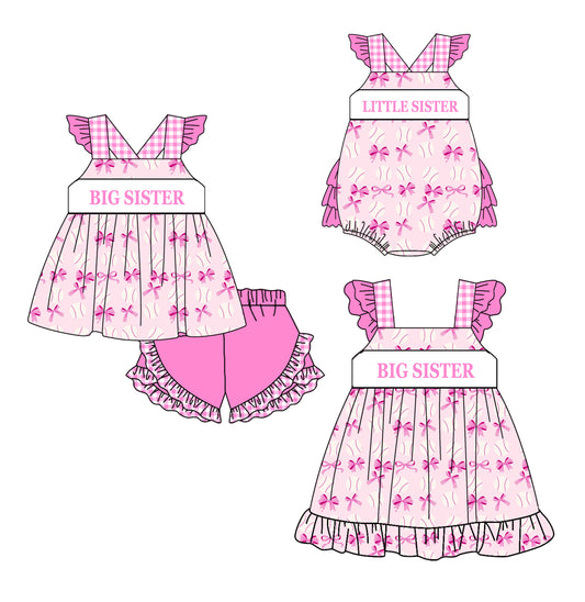 11.20 custom each style moq 5eta 4-6week Sibling Sister BIG SISTER bow baby girl short sleeve shorts sets and dress and rompers match family design