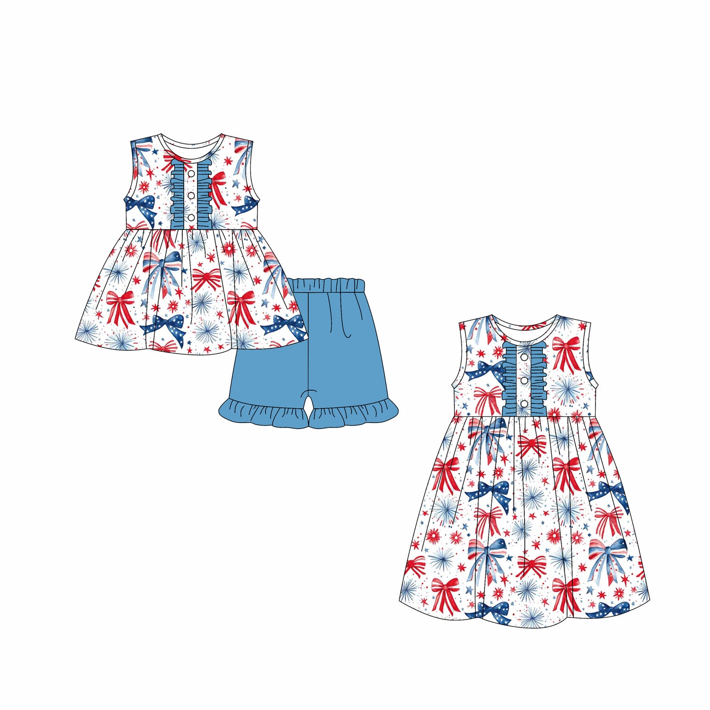 3.3 custom each style moq 5eta 4-6week Sibling Sister bow floral baby girl short sleeve shorts sets and dresses match design