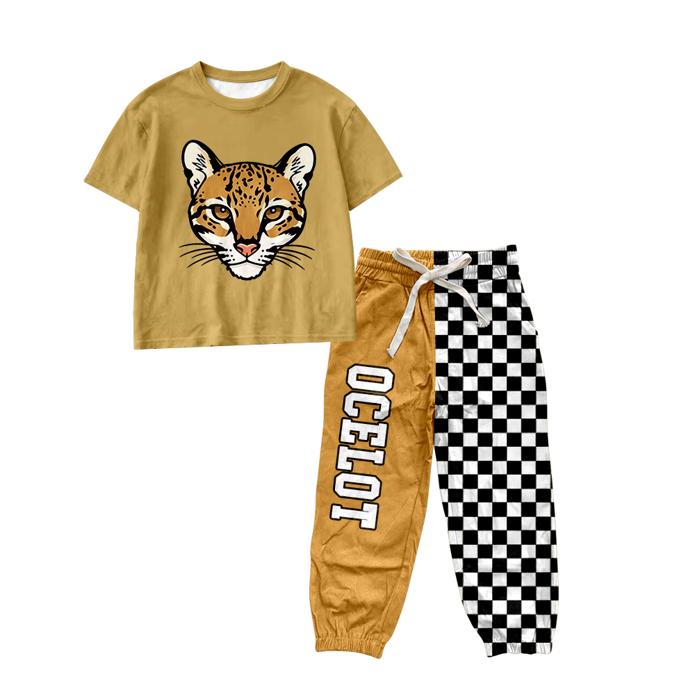 custom moq 5 mix size MSD071008 Baby Kids Short Sleeve Shirt Plaid Patchwork Long Pants Team Casual Set
