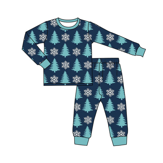 8.17 custom each style moq 5eta 4-6week Sibling Sister Christmas trees blue baby boys sets and rompers match family design
