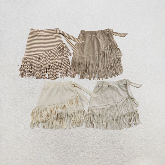 RTS NO MOQ Sibling Baby Girls Thick fabric Stripe Tassel Ruffle Skirts