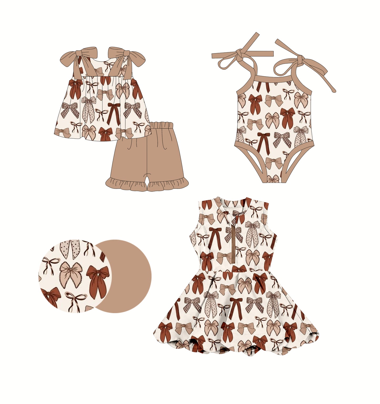 2.24 custom each style moq 5eta 4-6week Sibling Sisters bow baby girl short sleeve shorts sets and dress and rompers match family design