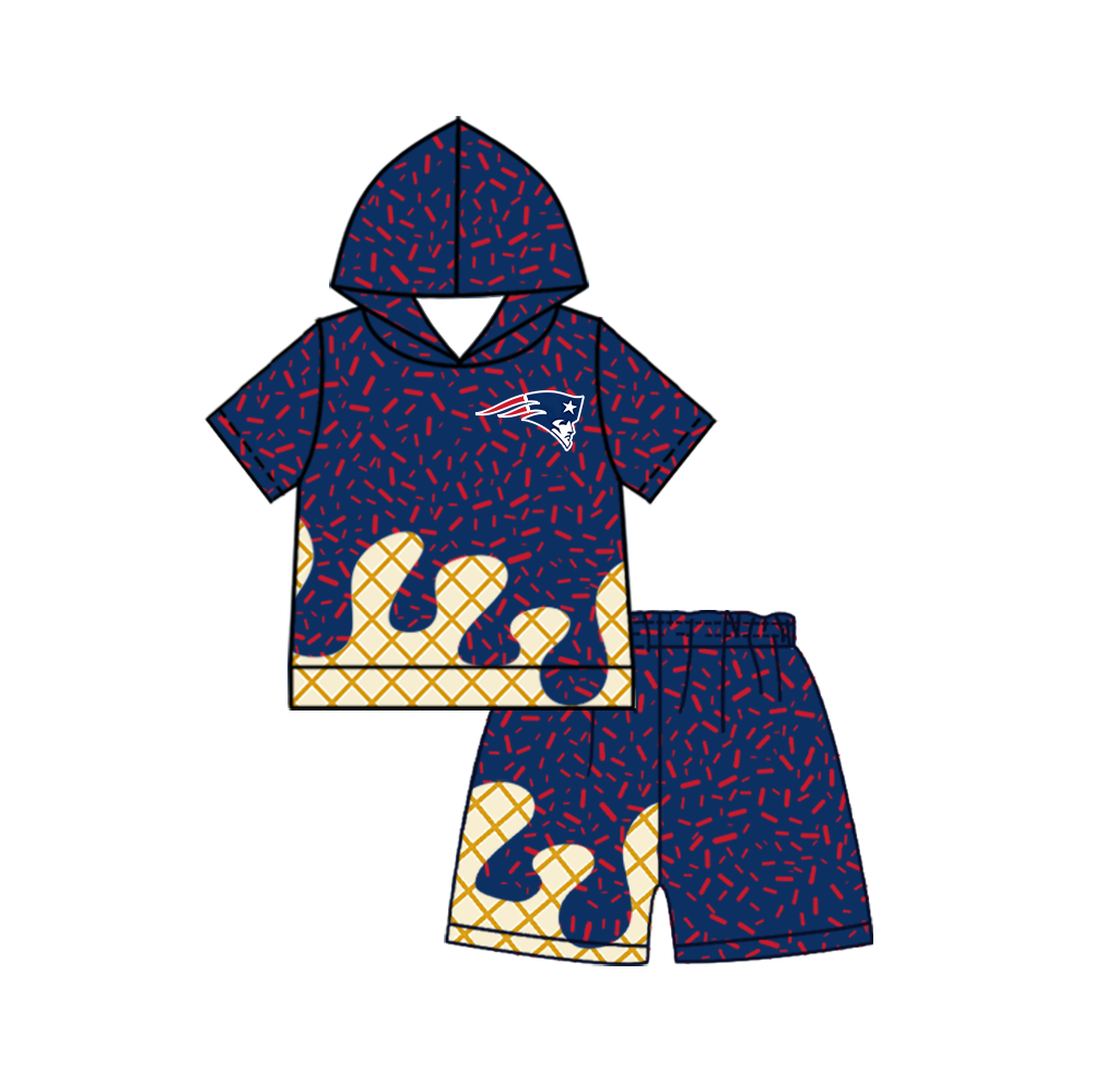 custom moq 5 mix size MSD072508 Baby Kids Sprinkles Drip Team Short Sleeve Hooded Top Shorts Clothes Set