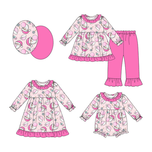 25.8.11 custom each style moq 5eta 4-6week Sibling Sisters Christmas pink baby girl long sleeve pants sets and dress and rompers match family design