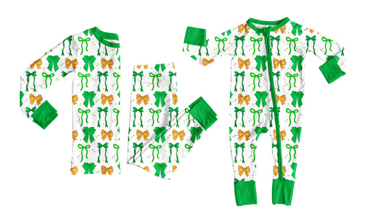 25.9.6 custom each style moq 5eta 4-6week Sibling Sisters bow green baby boy clothes long sleeve pants sets and romper match family design
