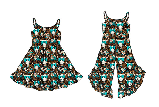 2.27 custom each style moq 5eta 4-6week Sibling Sister cow head bow baby girl dress and jumpsuit match family design