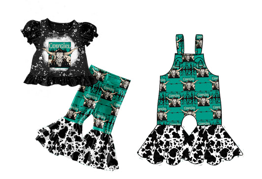 25.10.9 custom each style moq 8 eta 6-8week Sibling Sisters cow head baby girl short sleeve shorts sets and jumpsuit match family design