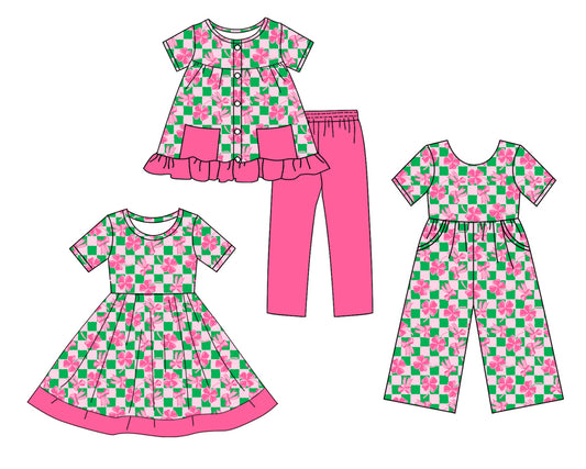 25.10.13 custom each style moq 5 eta 6-8week Sibling Sisters bow baby girl short sleeve shorts sets and dress and jumpsuit match family design