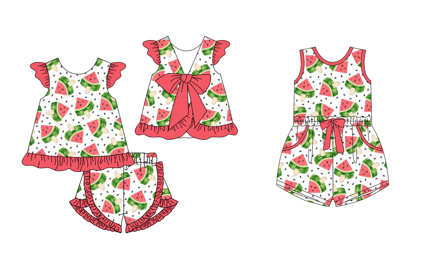 12.26 custom each style moq 5eta 4-6week Sibling Siste watermelon baby girl sets and jumpsuit match family design