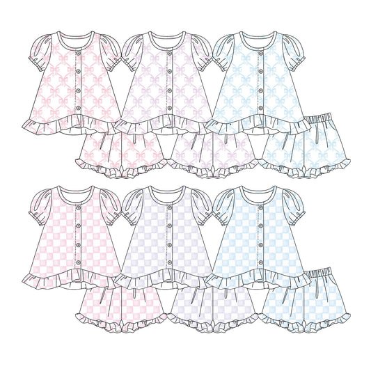 3.2 Custom moq 5 mix size Sibling Baby Girl plaid Short-Sleeved Top And Shorts Set Cute Clothing for Little Ones