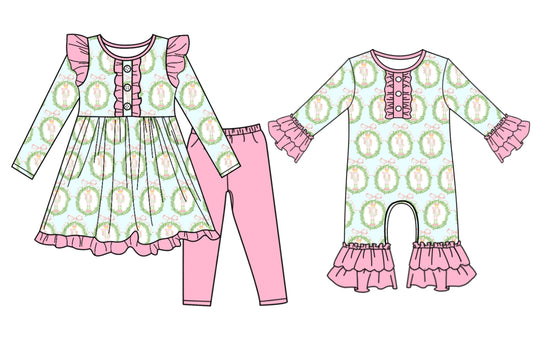 25.5.8 custom each style moq 5eta 4-6week Sibling Sisters Christmas bow baby girl long sleeve pants sets and rompers match family design