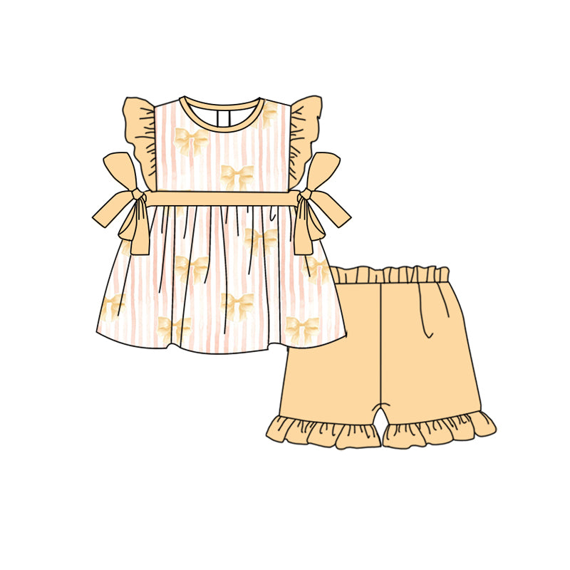 10.14 custom each style moq 5eta 4-6week Sibling Sister bow yellow baby girl short sleeve shorts sets and dress and rompers match family design