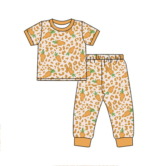 10.21 custom each style moq 5eta 4-6week Sibling Sister leopard easter carrot baby boys short sleeve sets and rompers match design