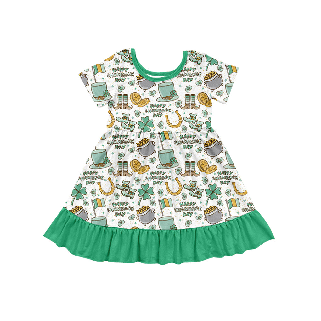 10.17 custom each style moq 5eta 4-6week Sibling Sister HAPPY SHAMROCK DAY green baby girl sets and dress and rompers match family desig