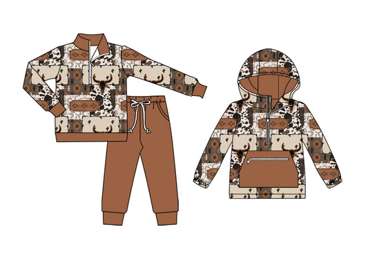 25.7.29 custom each style moq 5eta 4-6week Sibling Sisters cow head baby boy ong sleeve pants sets and top match family design