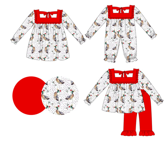 25.5.16 custom each style moq 5eta 4-6week Sibling Sisters Christmas duck baby girl long sleeve pants sets and dress and rompers match family design