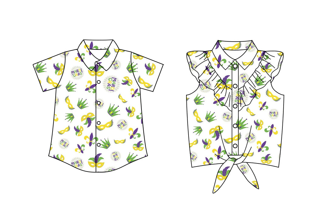 25.10.23 custom each style moq 5 eta 6-8 week Sibling Sister mardi gras baby girl boy short sleeve top 2 match family design