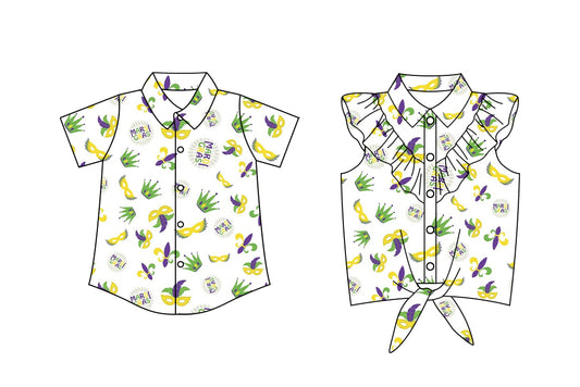 25.10.23 custom each style moq 5 eta 6-8 week Sibling Sister mardi gras baby girl boy short sleeve top 2 match family design