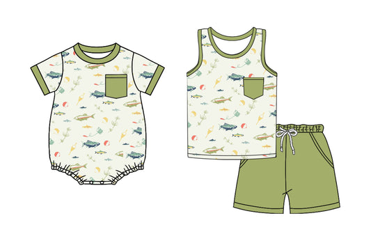 3.21 custom each style moq 5eta 4-6week Sibling Sister fish baby boy short sleeve shorts sets and romper match design