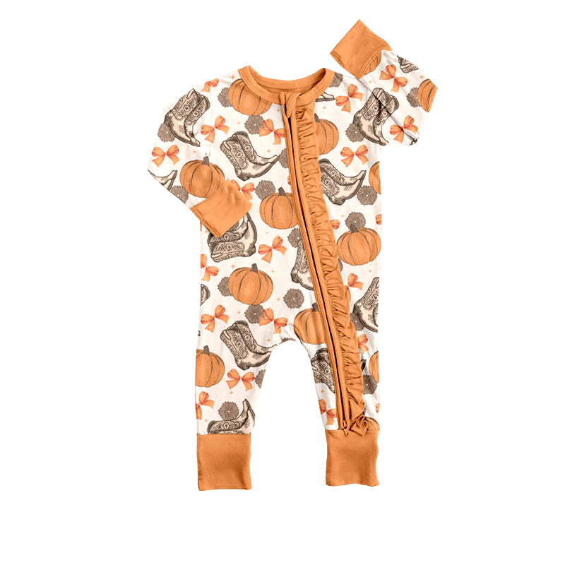 6.12 custom each style moq 5eta 4-6week Sibling Sister pumpkin orange baby girls sets and dress and baby romper match family design