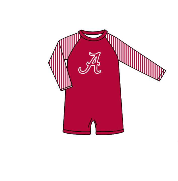 Custom moq 5 mix size milk silk summer teams baby girl boys clothes Red Two-Piece Swimsuit Set One Piece Swimsuits boy swim trunks