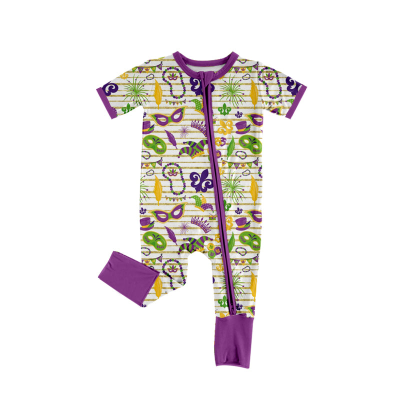 7.23 custom each style moq 5eta 4-6week Sibling Sister mari gras purple baby boys short sleeve sets and rompers match family design